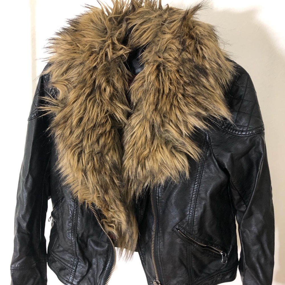 Free People Vegan Leather Jacket with Fur - Small
